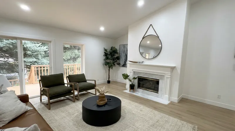 Living room fireplace alternate angle